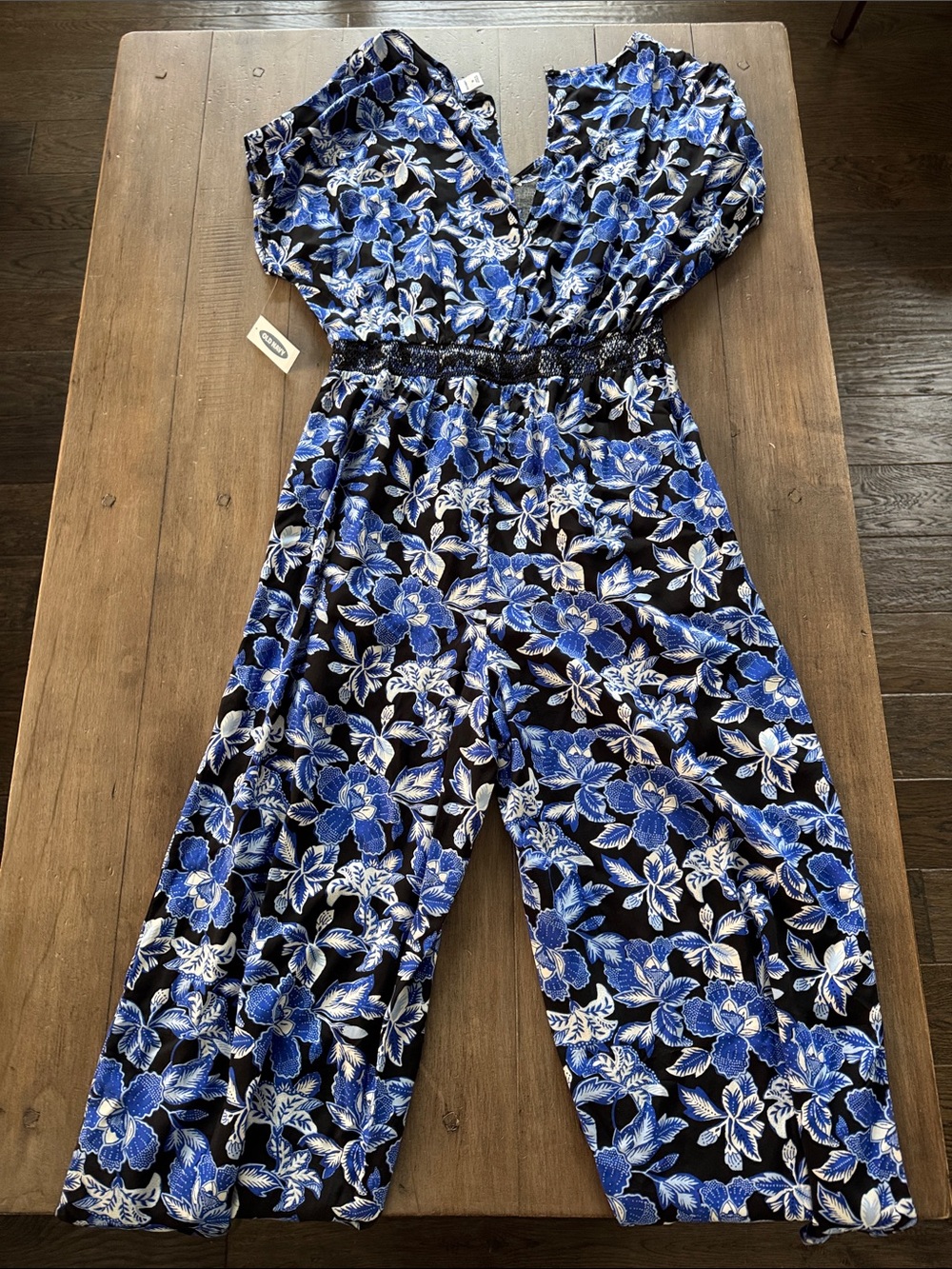 Old Navy Blue Floral V-Neck Wide-Leg Jumpsuit